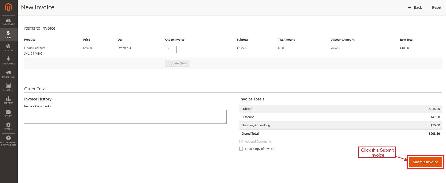 submit invoice page
