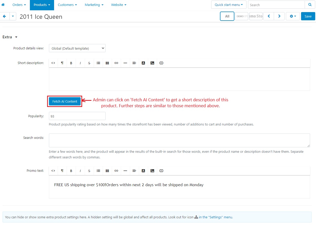 Fetch AI content button