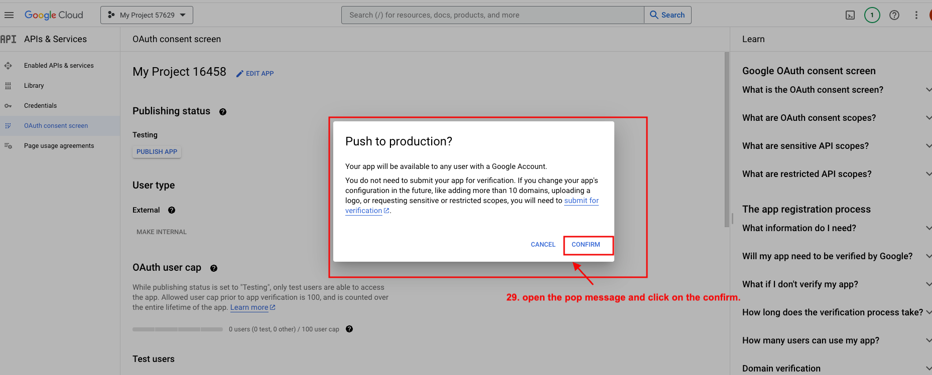 OAuth consent screen page