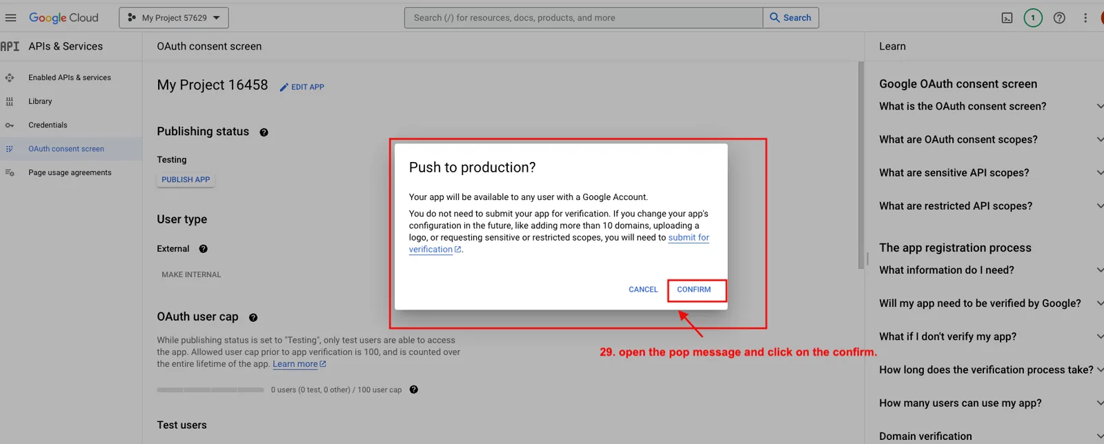 OAuth consent screen page