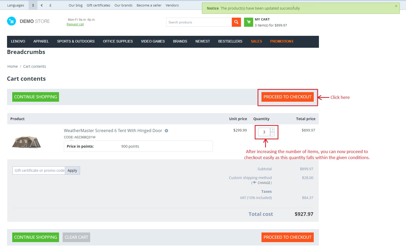 Proceed to checkout page