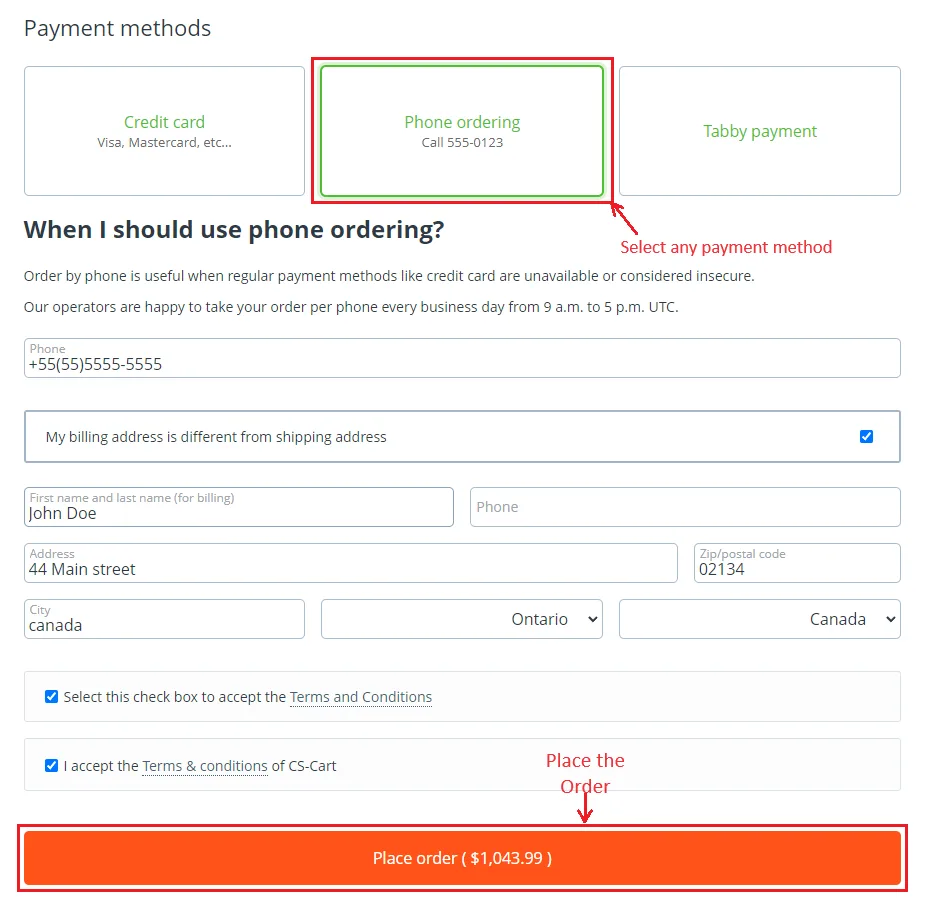 Select any payment method