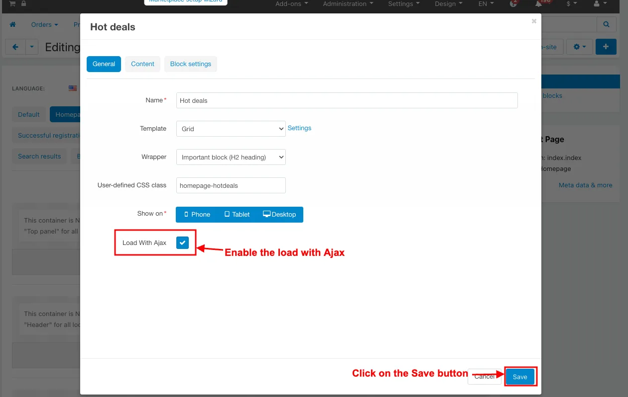 Enable the load with Ajax