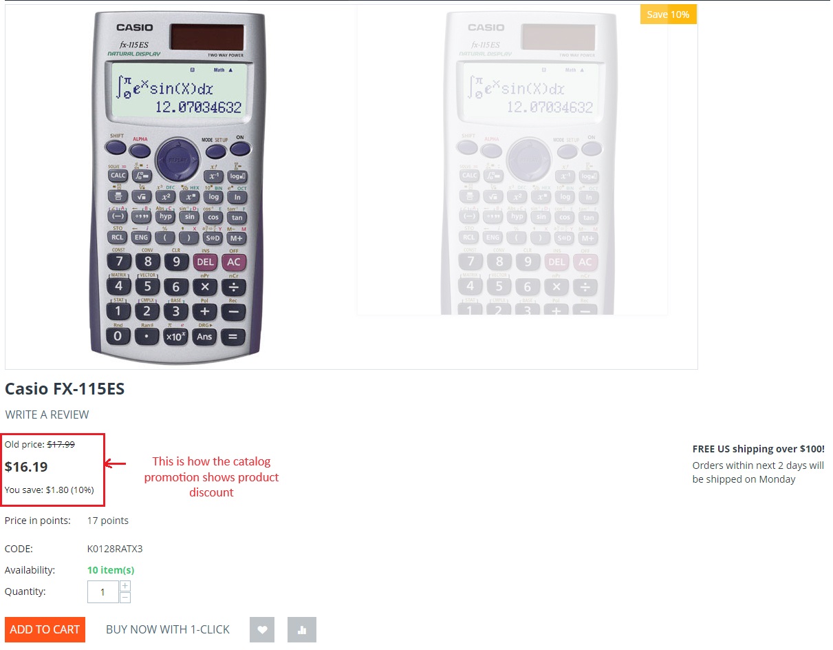 catalog promotion shows product discount