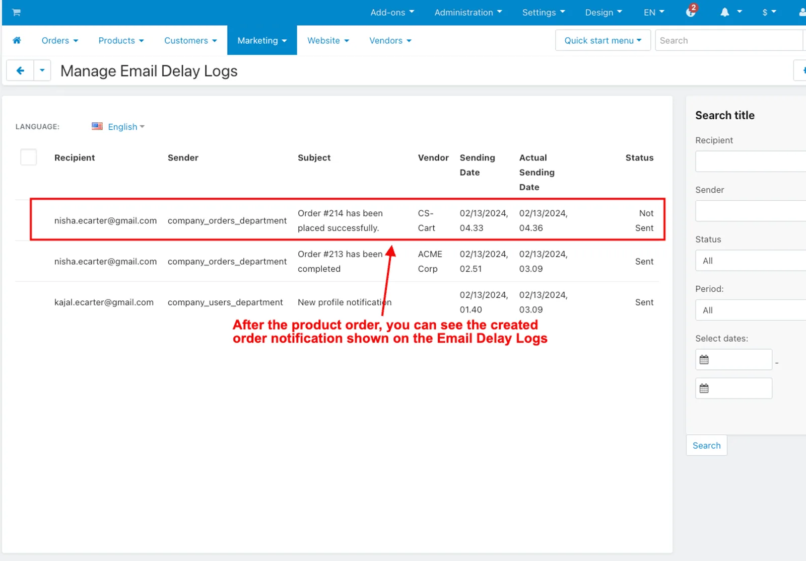 email delay logs