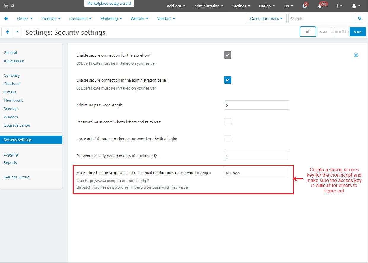 Access key to cron script