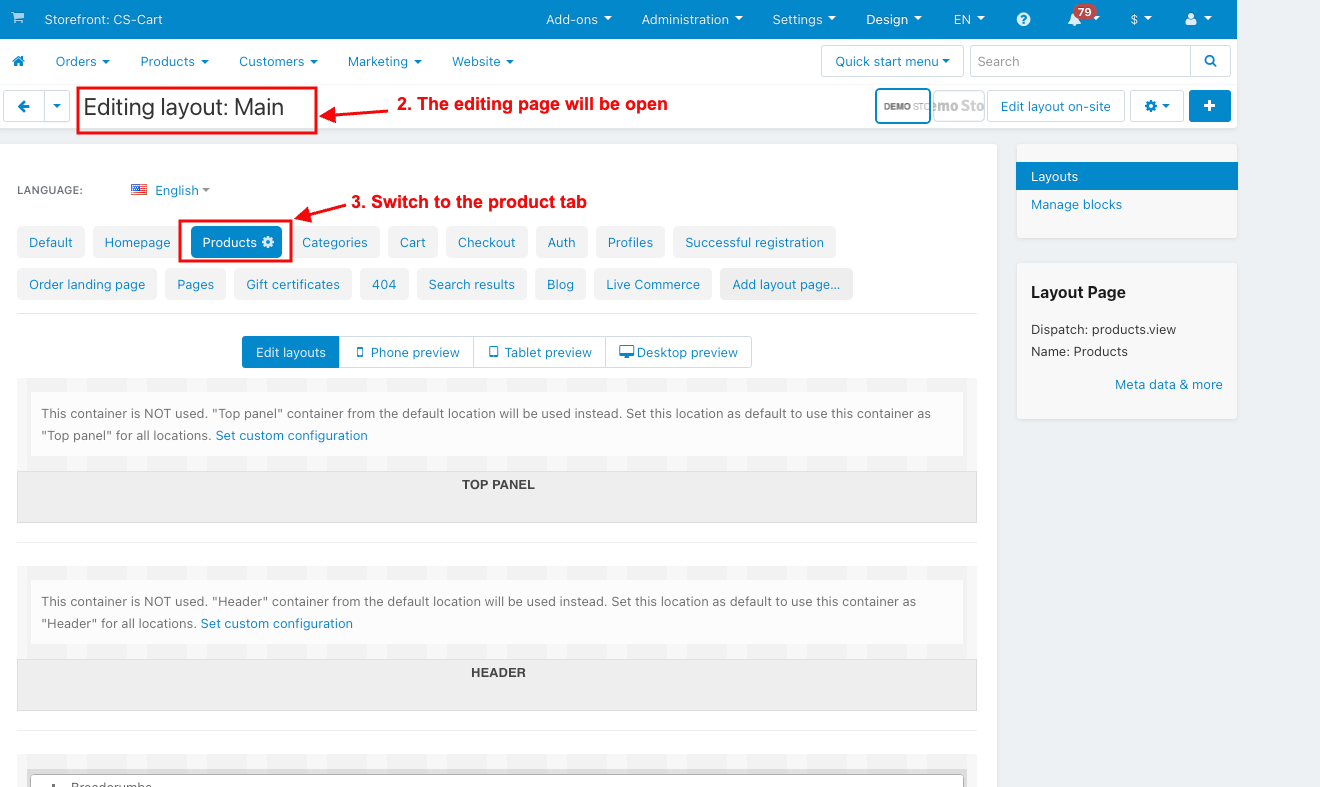 click on layout
