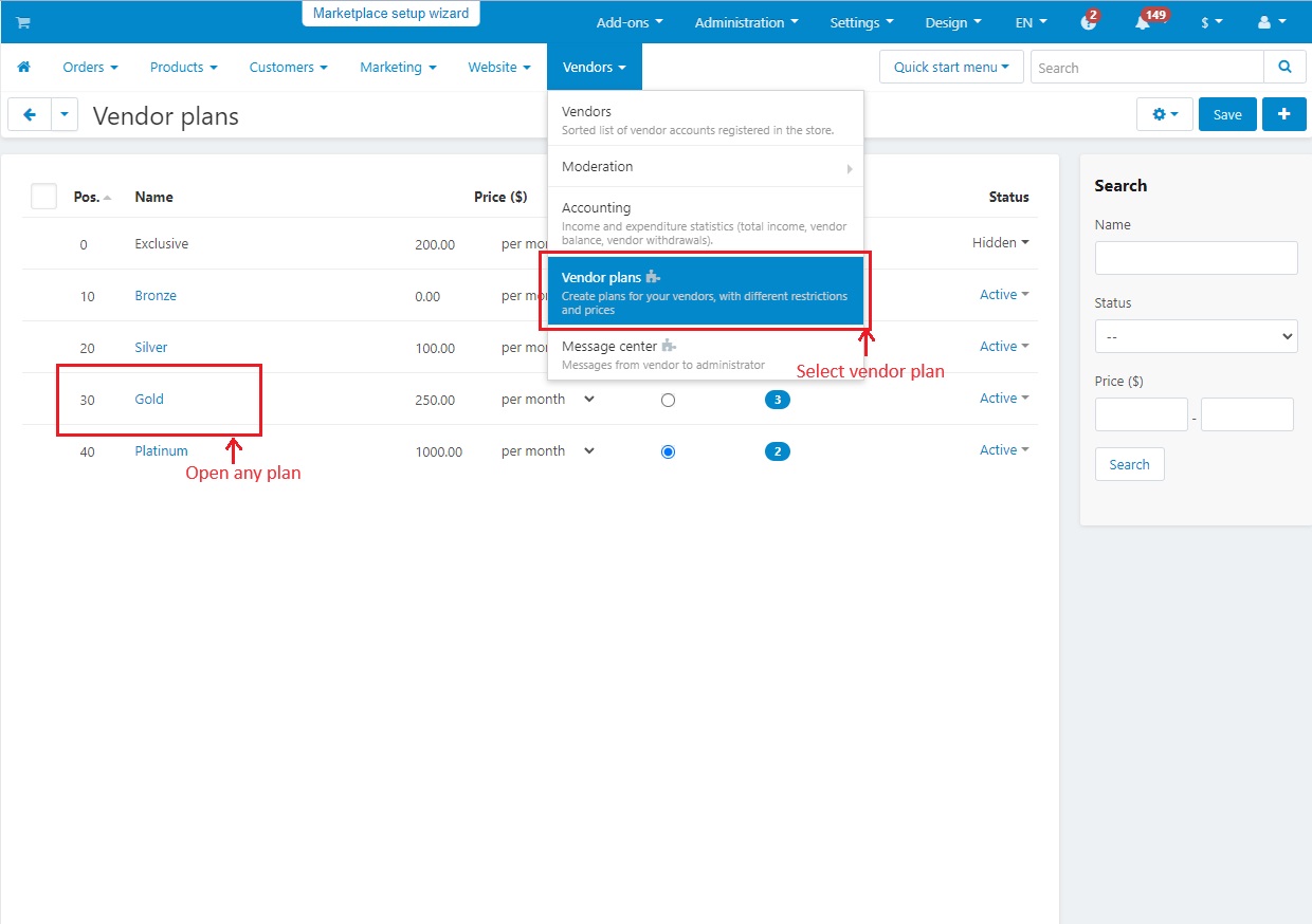 Vendor plan within vendors