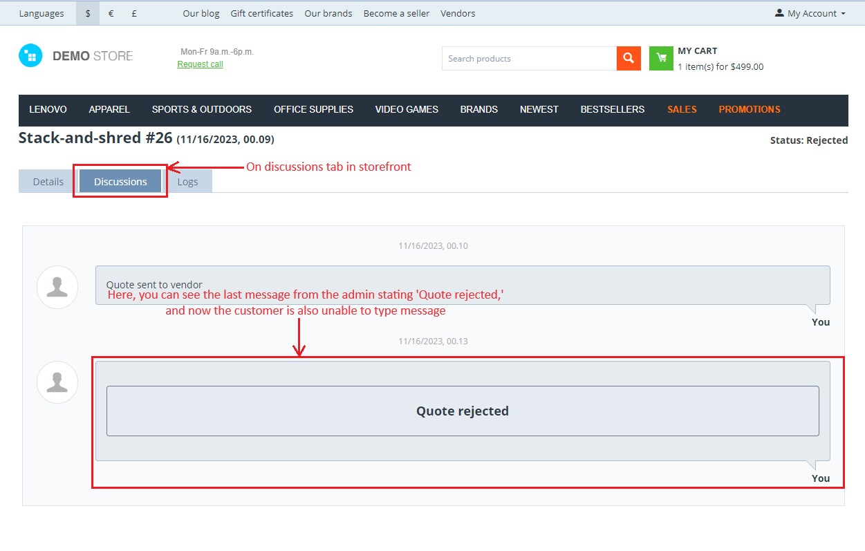 Discussion tab in storefront