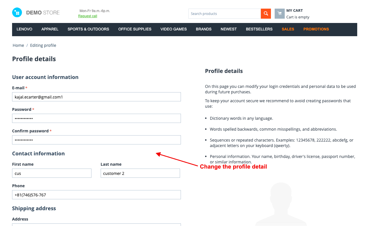 change the profile detail