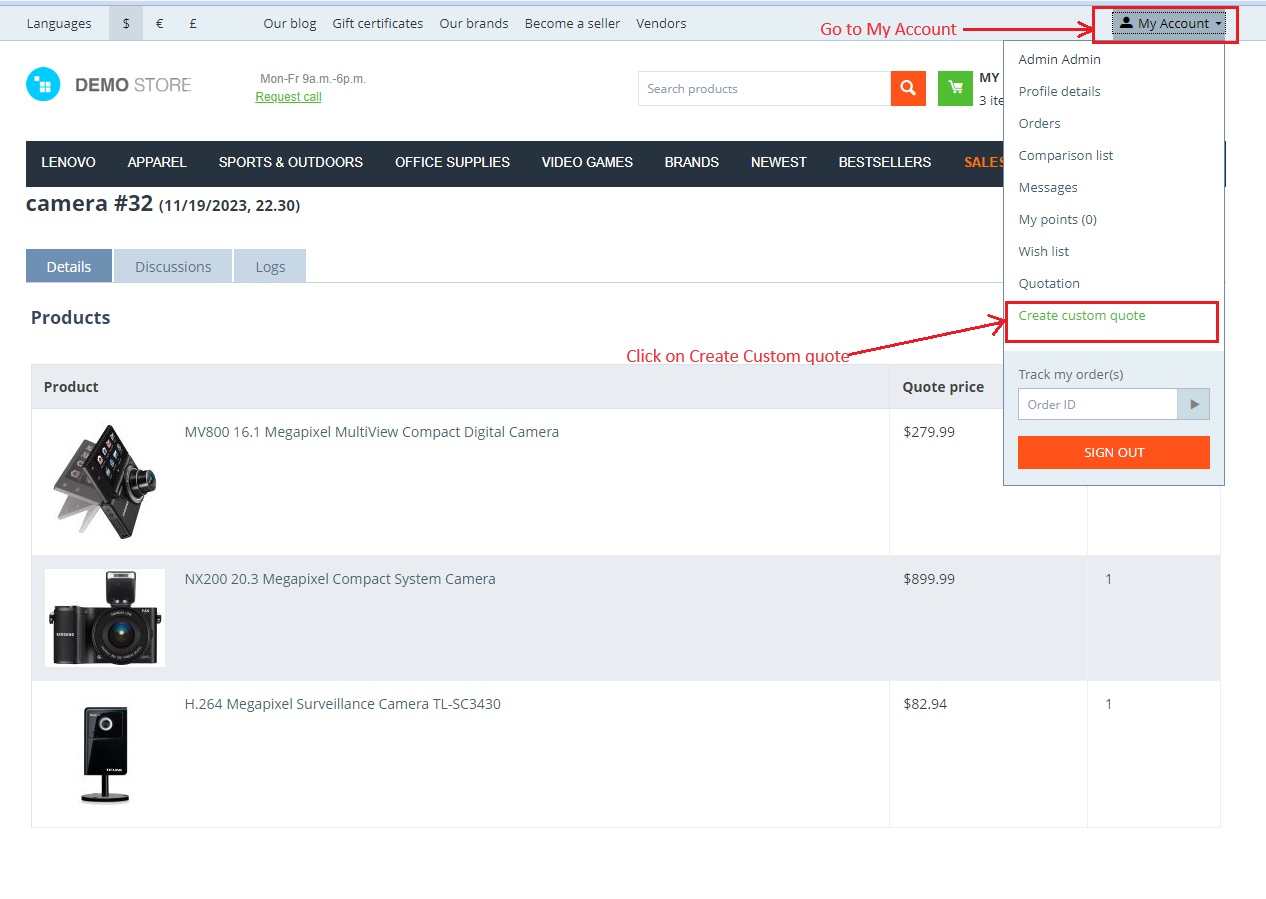 Create custom quote option