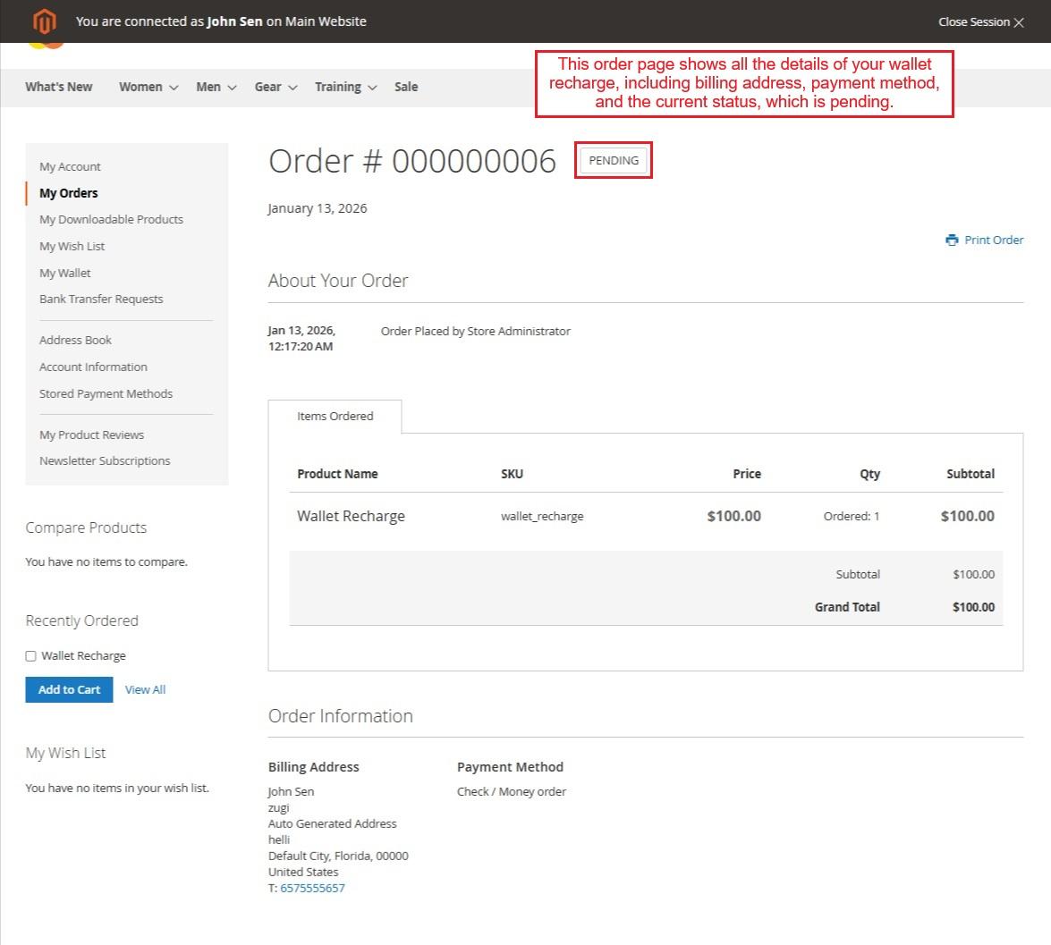 Order details page