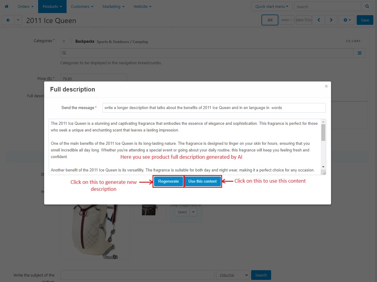 Pop window with regenerate and Use same content buttons