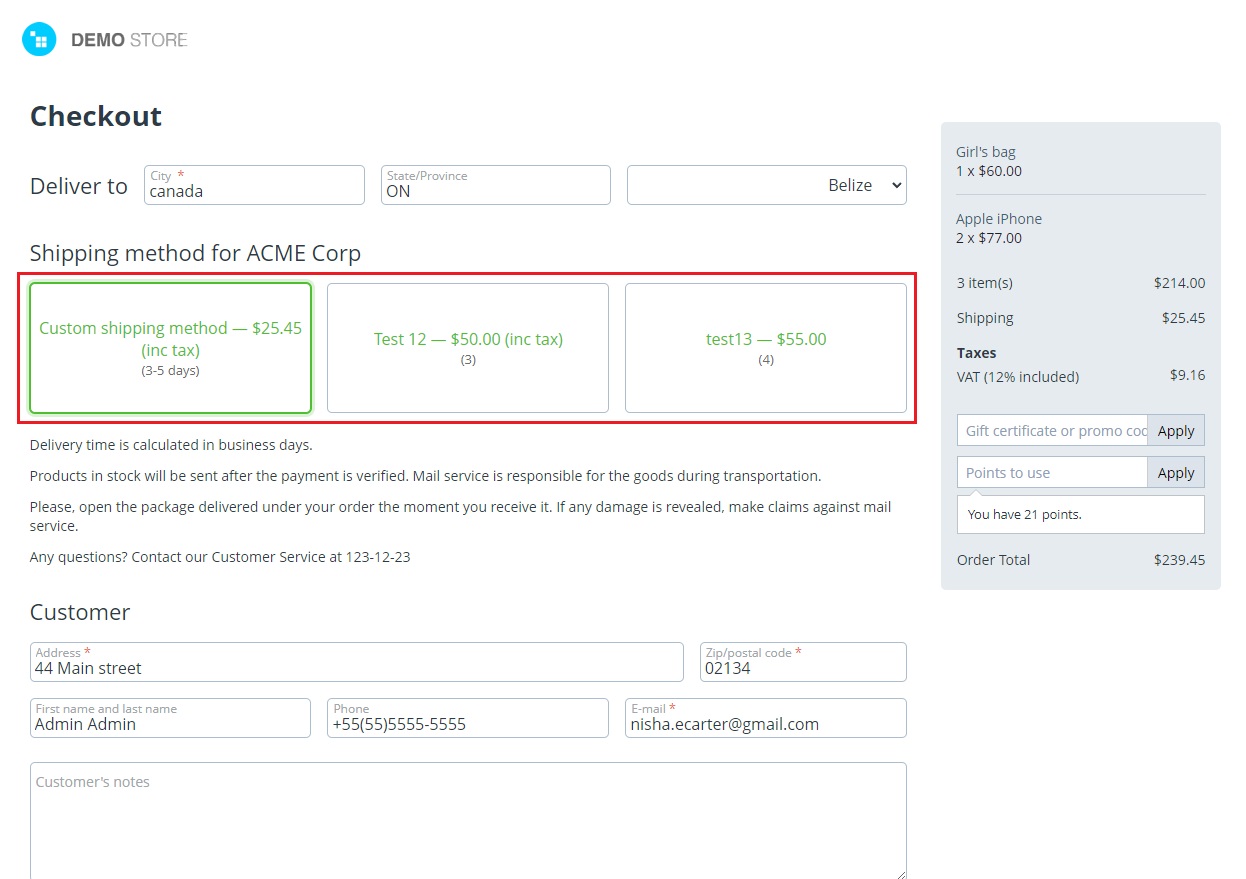 Shipping methods for selected vendors