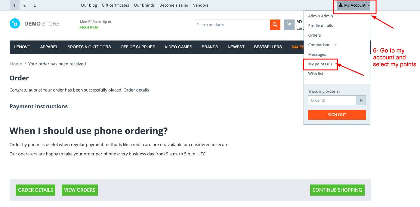 reward point history page