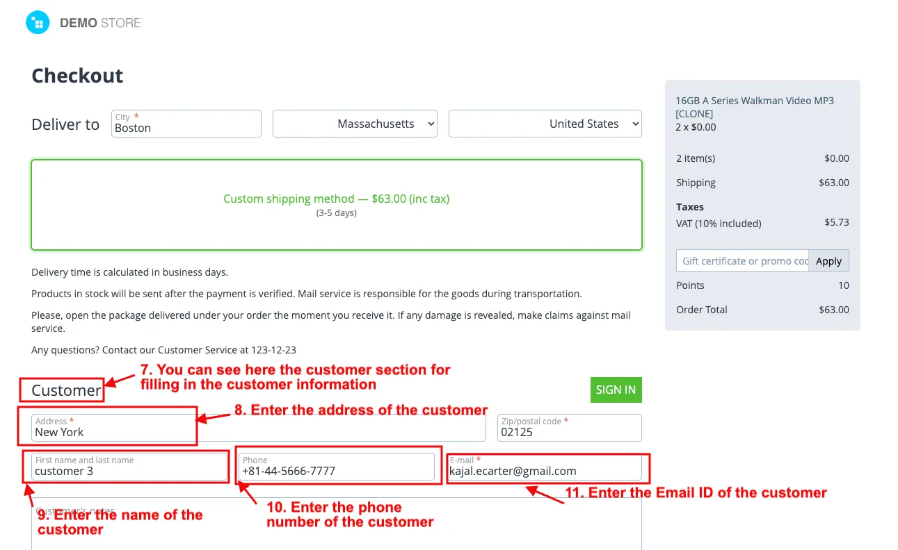 phone number of the cart