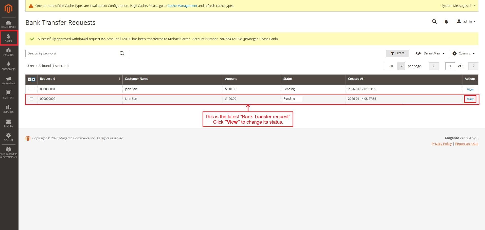 Bank transfer requests
