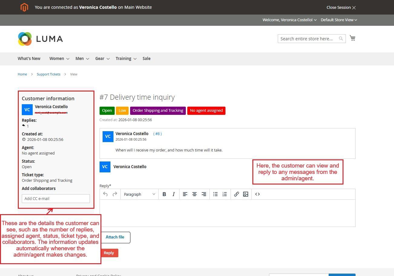 Create support ticket on storefront