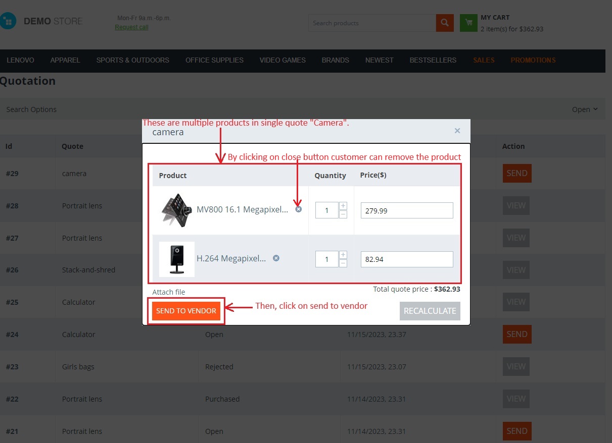 Multiple products in single quote