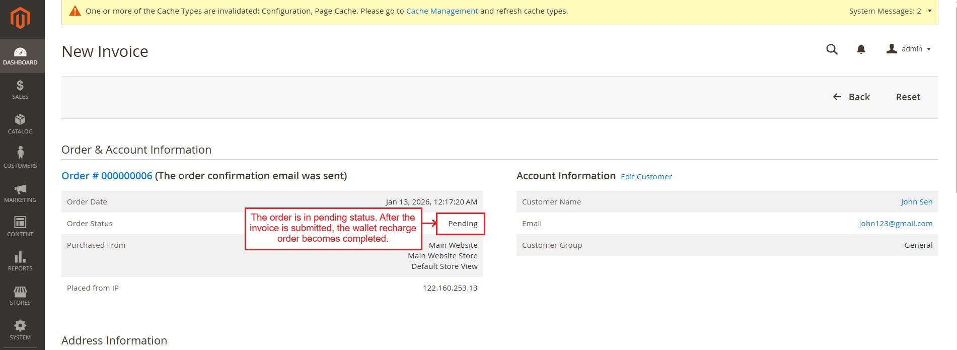 New invoice page