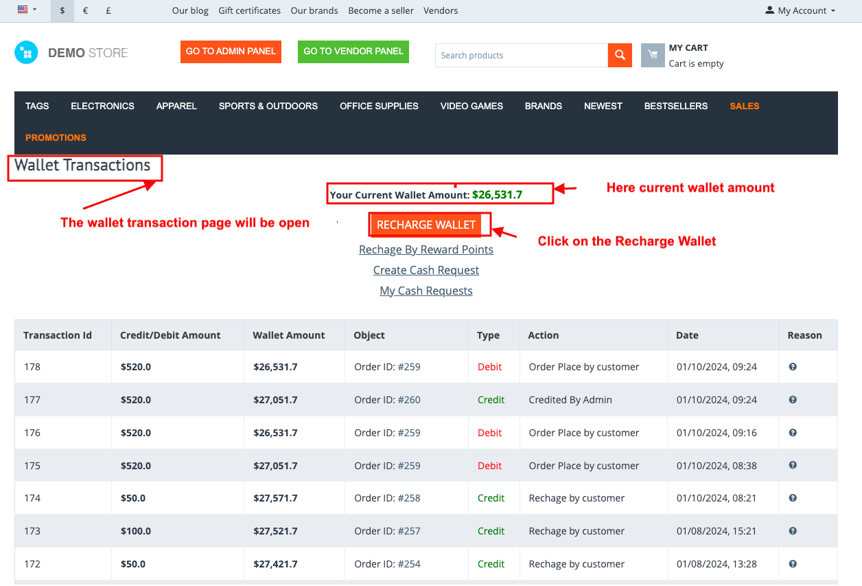 Wallet recharge page
