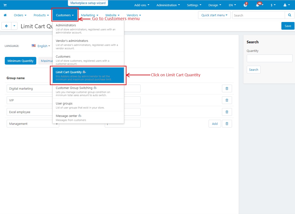 Limit cart quantity within Customers