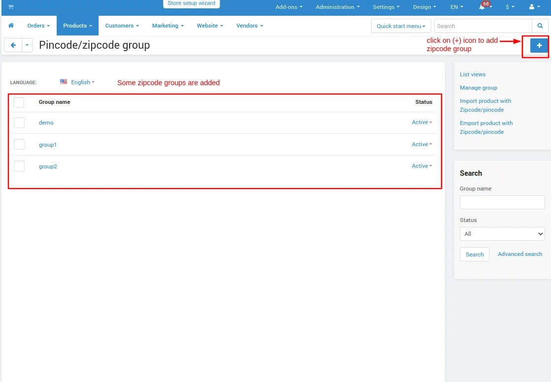 pincode group page