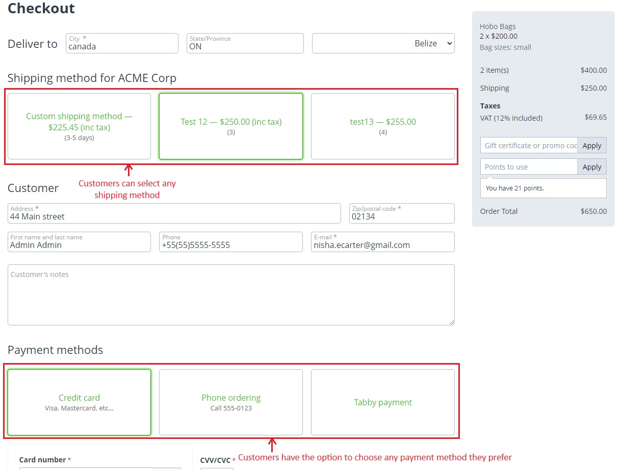 Customer can select any shipping method