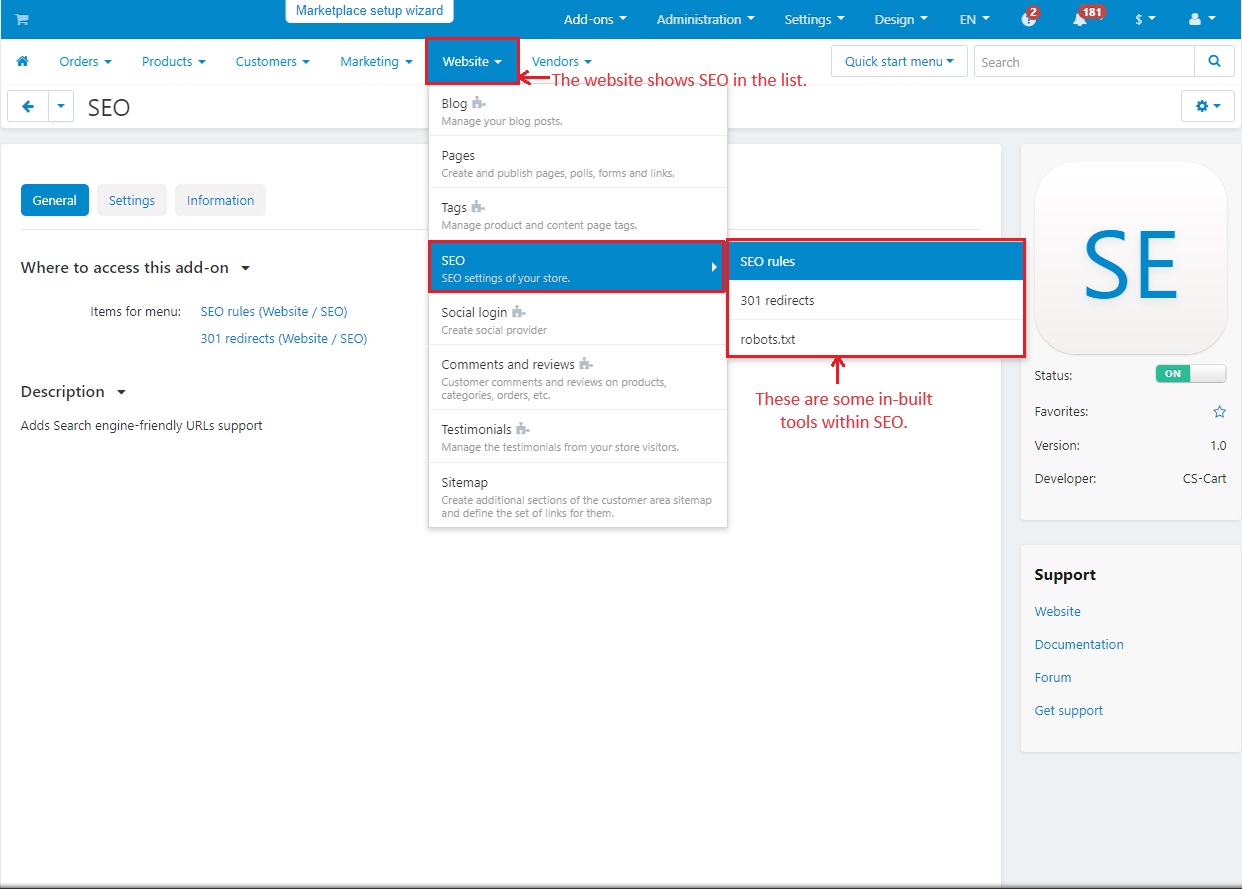 List of in-built tools within SEO