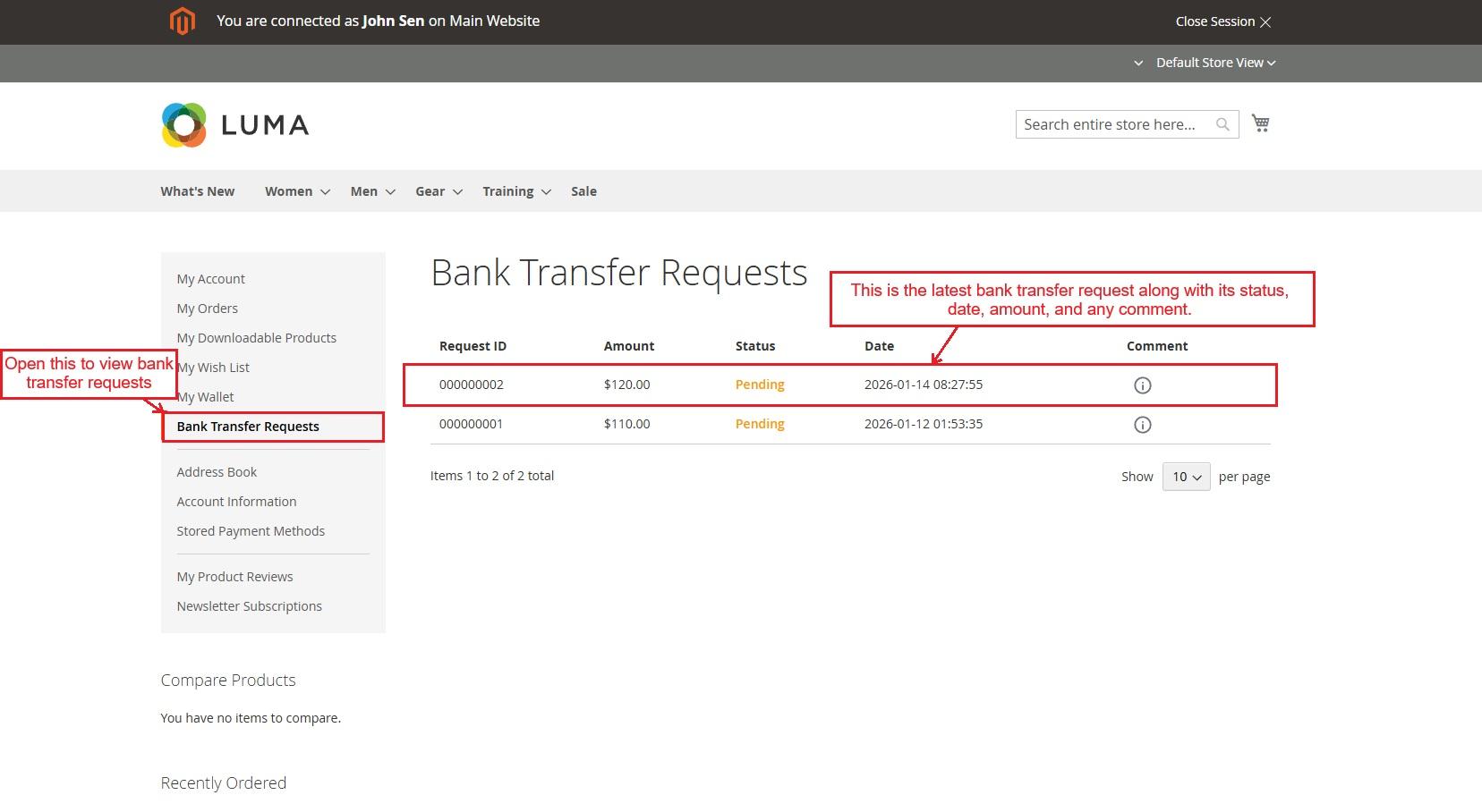 Bank transfer requests