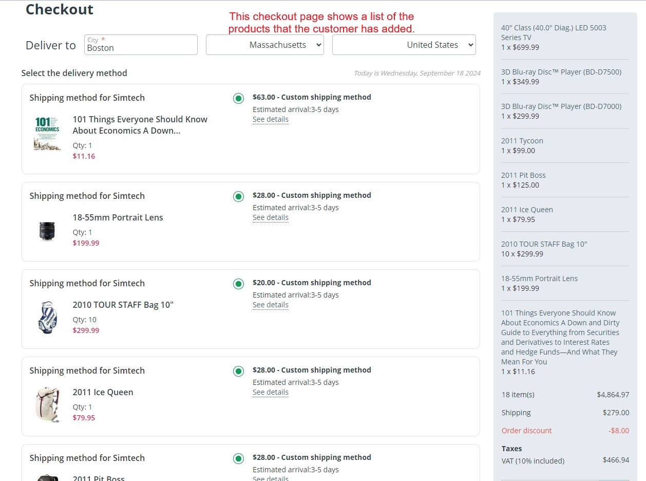Checkout page