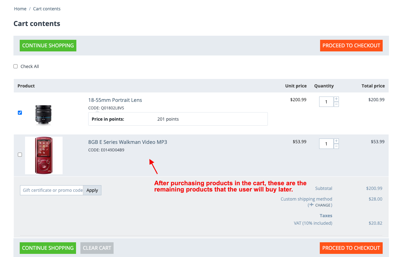 remaining products that the user will buy later