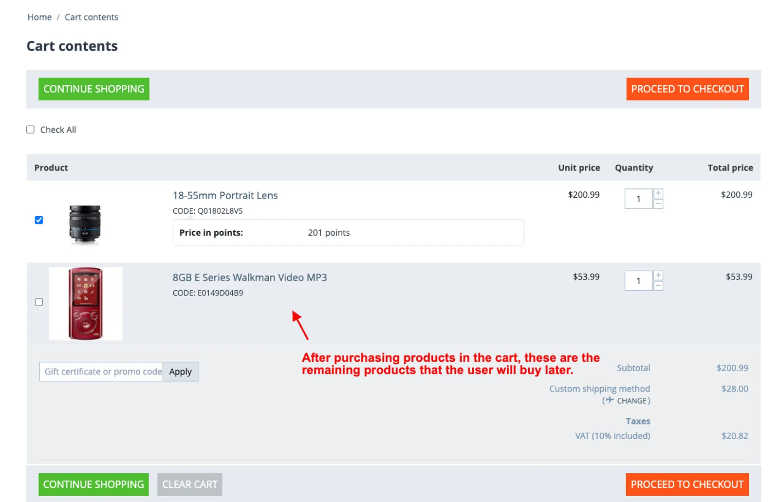 remaining products that the user will buy later