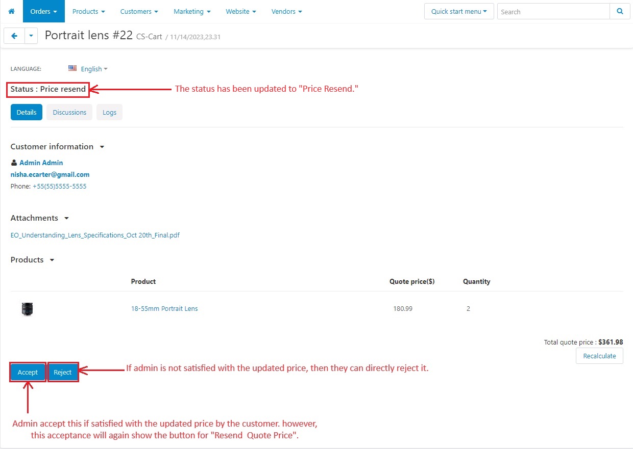 updated status with price update