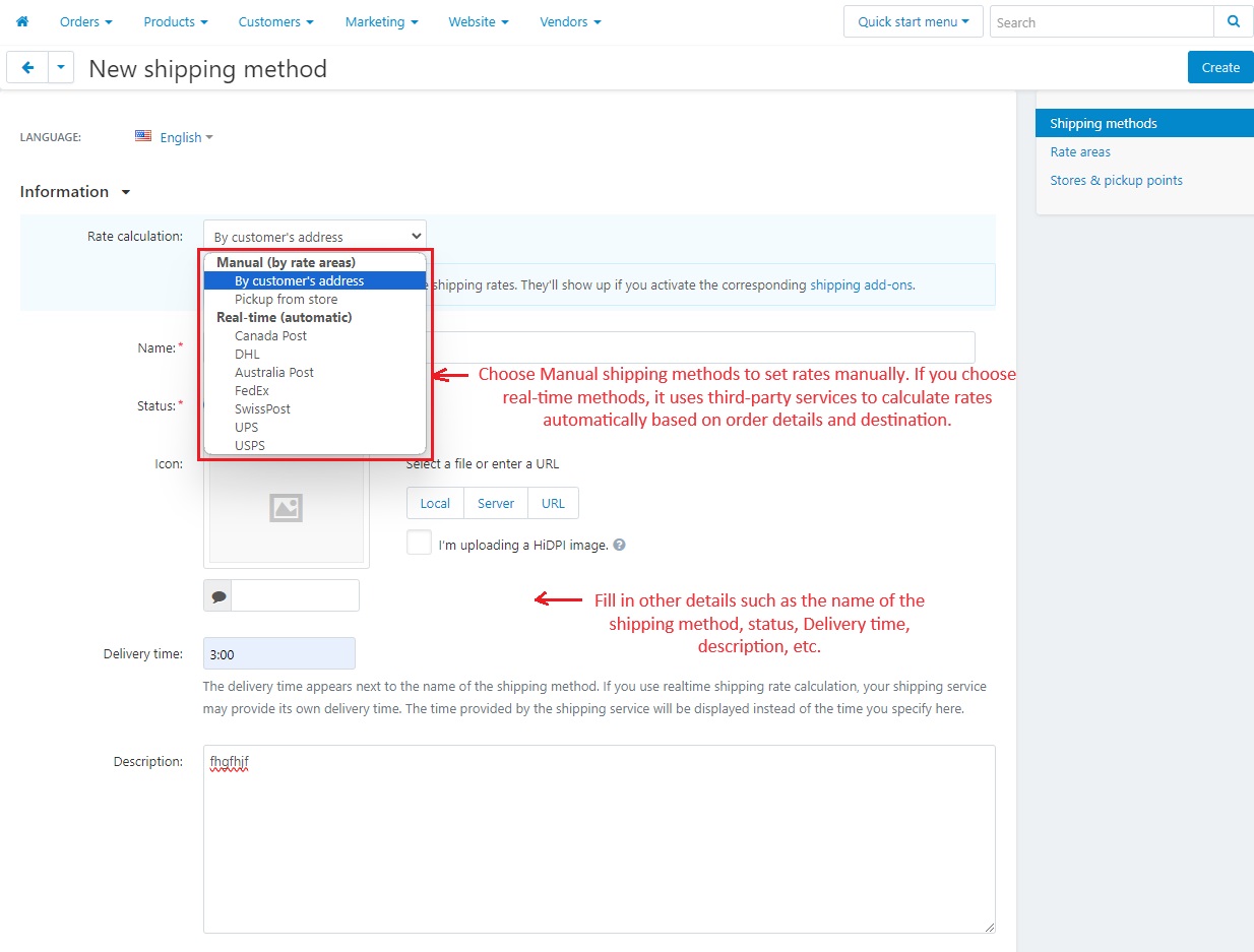 New Shipping method page