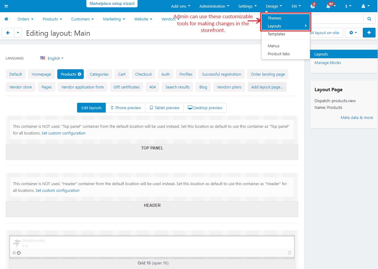 Admin can use these customizable tool