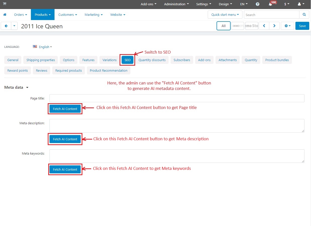 Fetch AI button within SEO