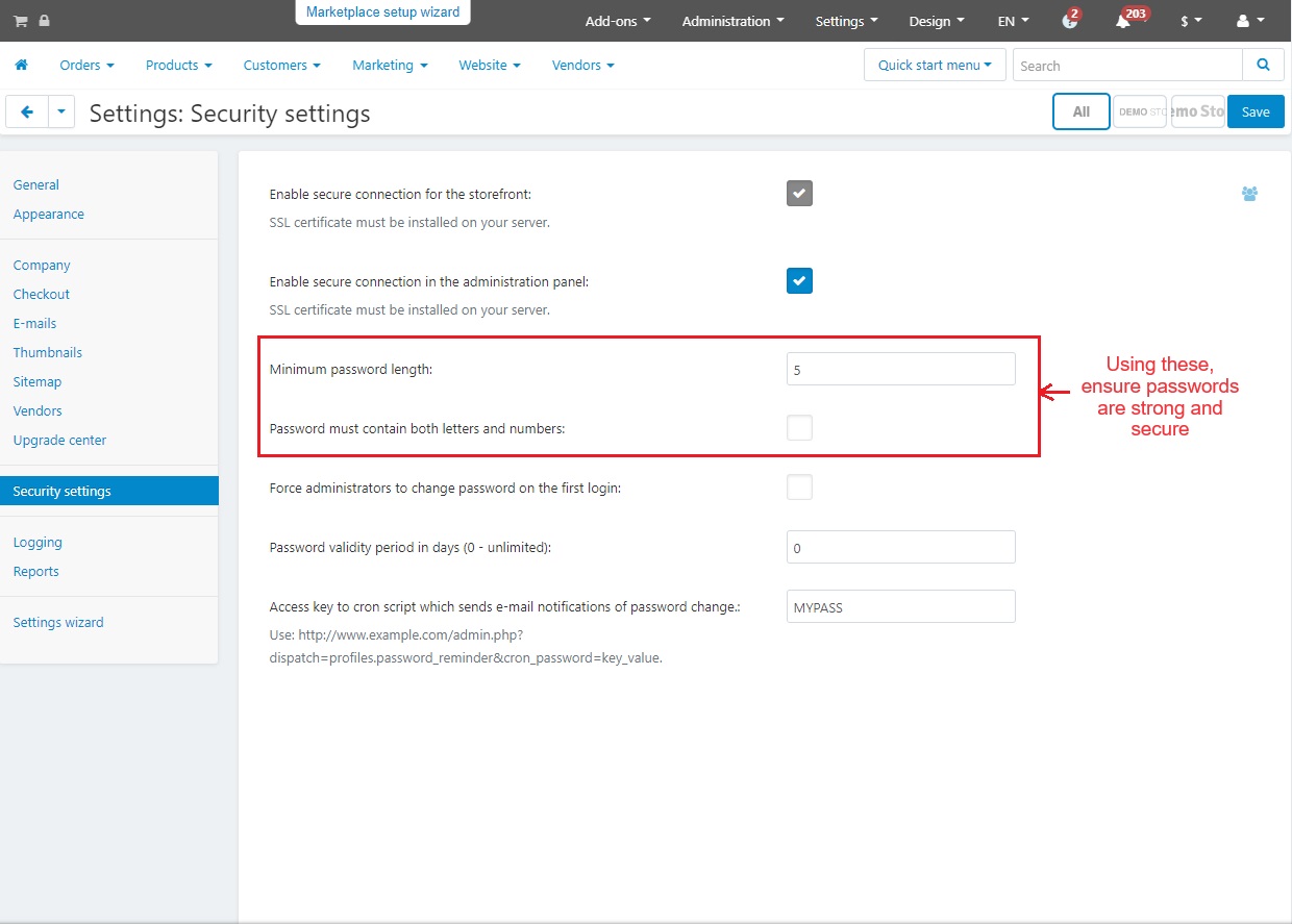 Security settings
