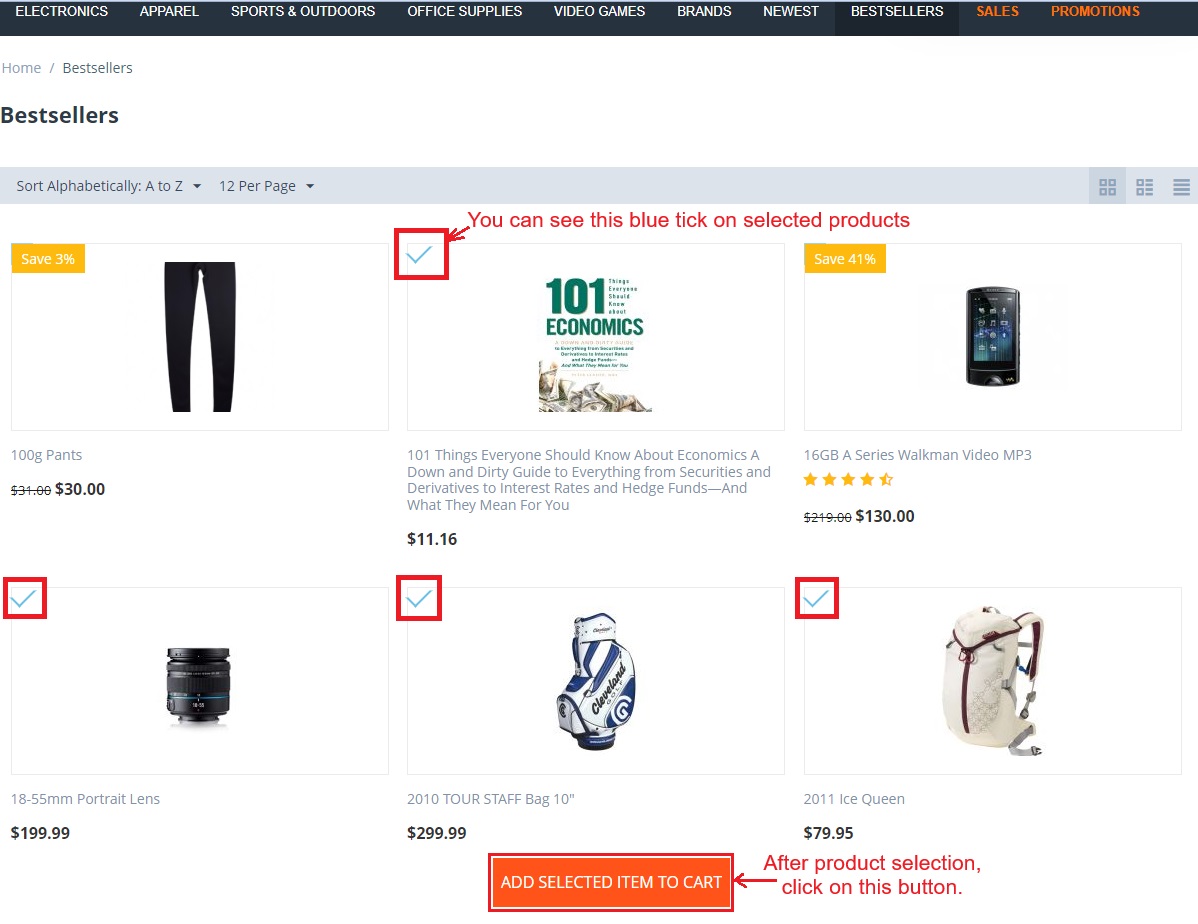 Selected product list