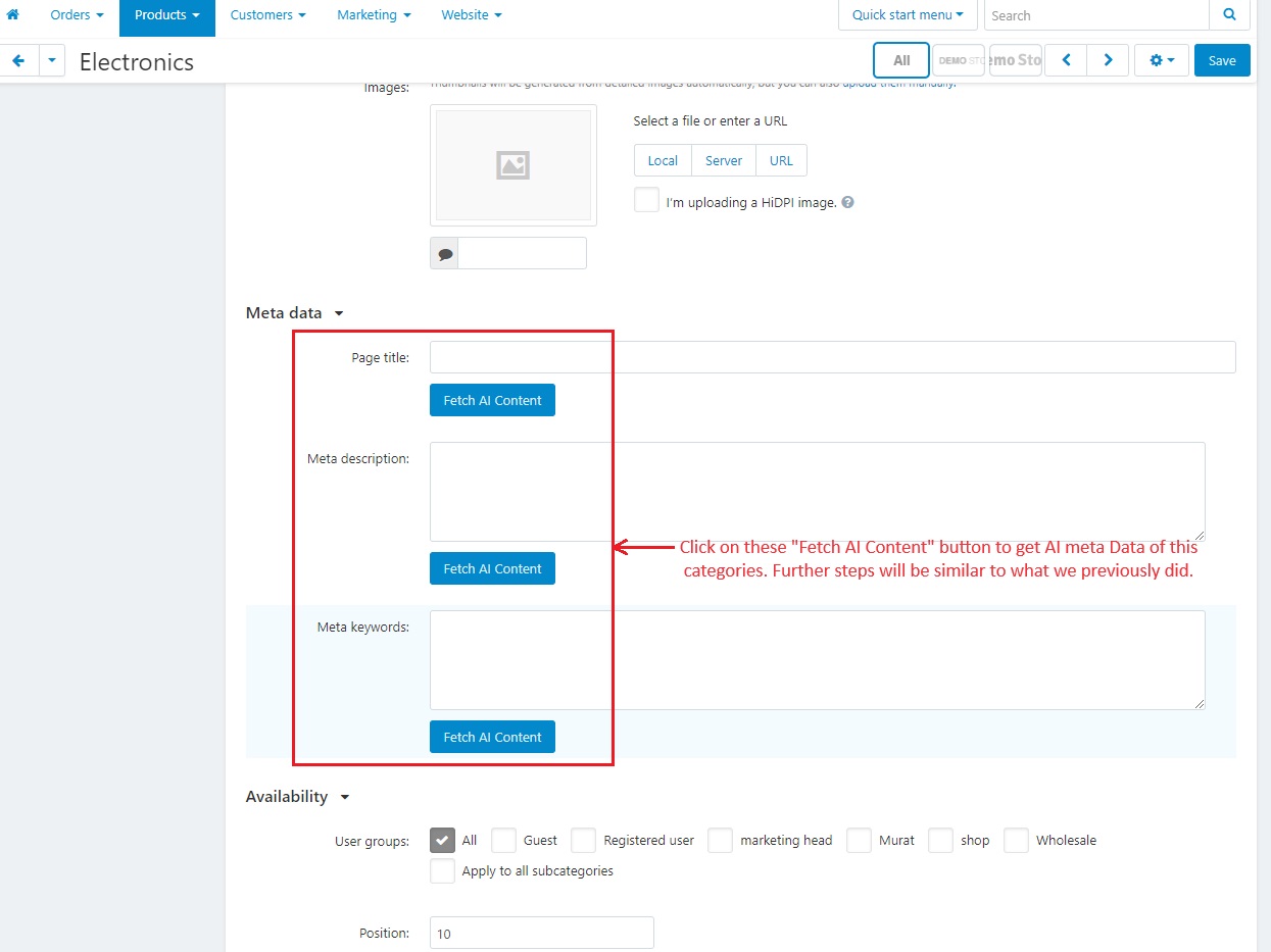 Meta data with Fetch AI button