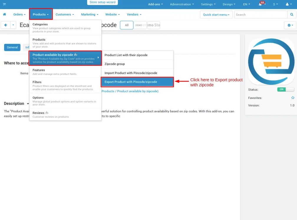 product menu page