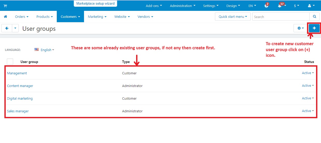 List of existing user groups