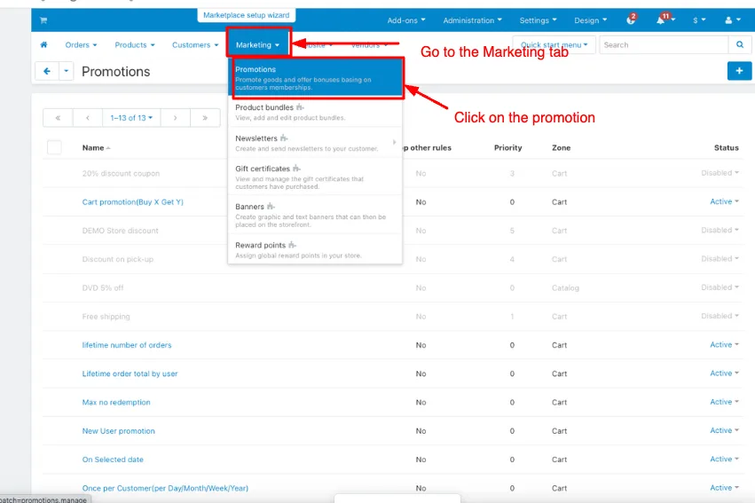 Marketing tab