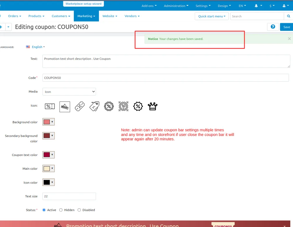 CS-Cart Coupon Bar Add-on: Promote Discounts — illustration 5