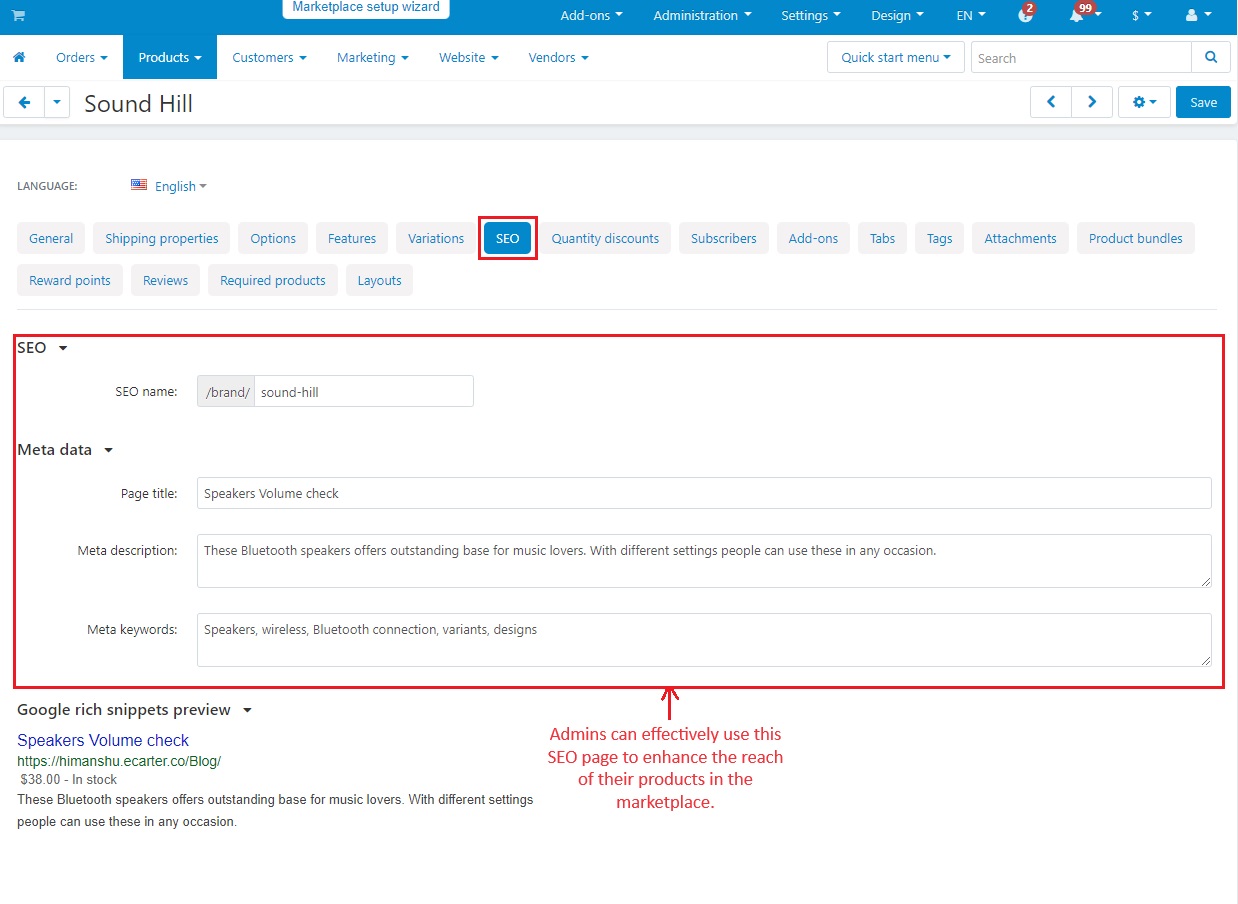 Admin can use the SEO to enhance the reach