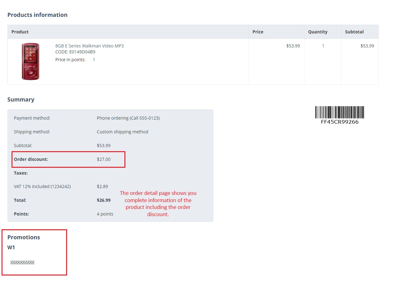 Product detail page with product information
