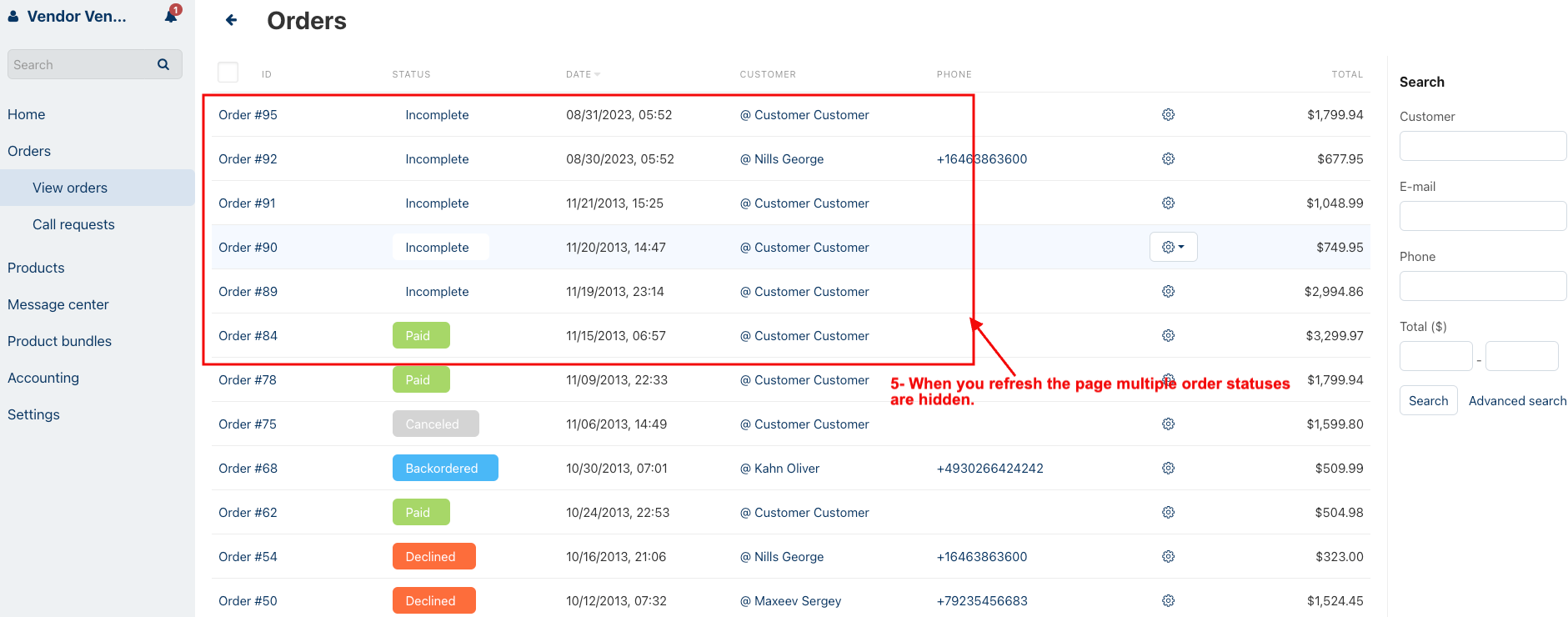 hidden the order status