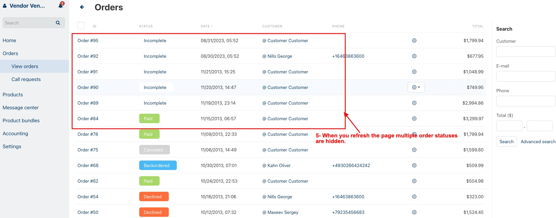 hidden the order status