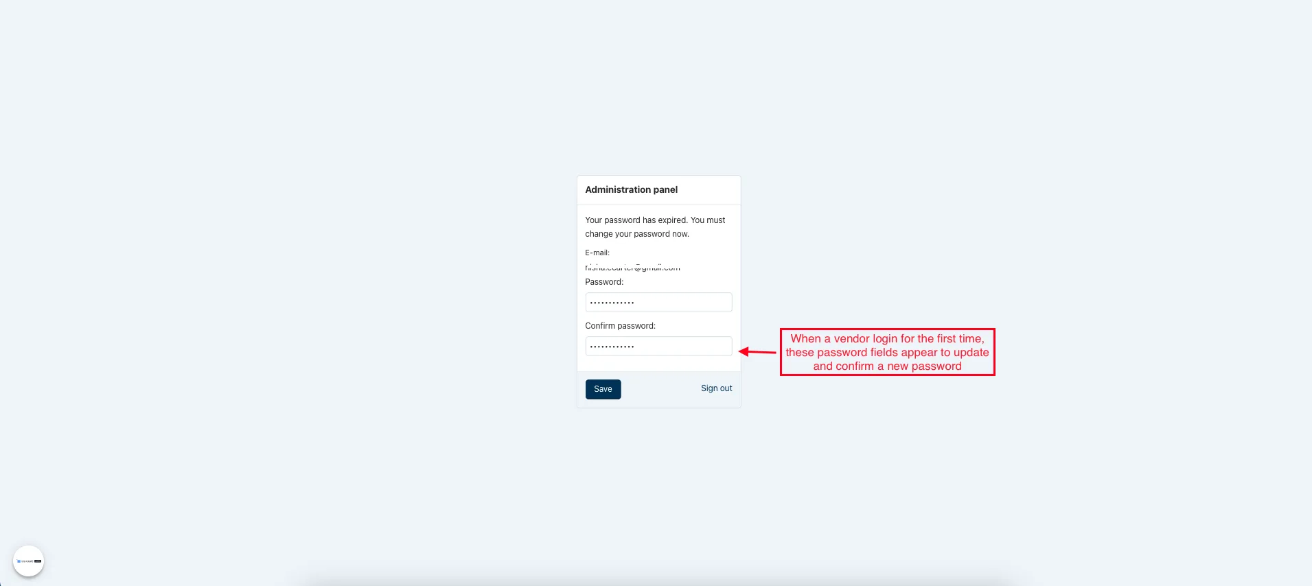 Vendor Password Field — illustration 6