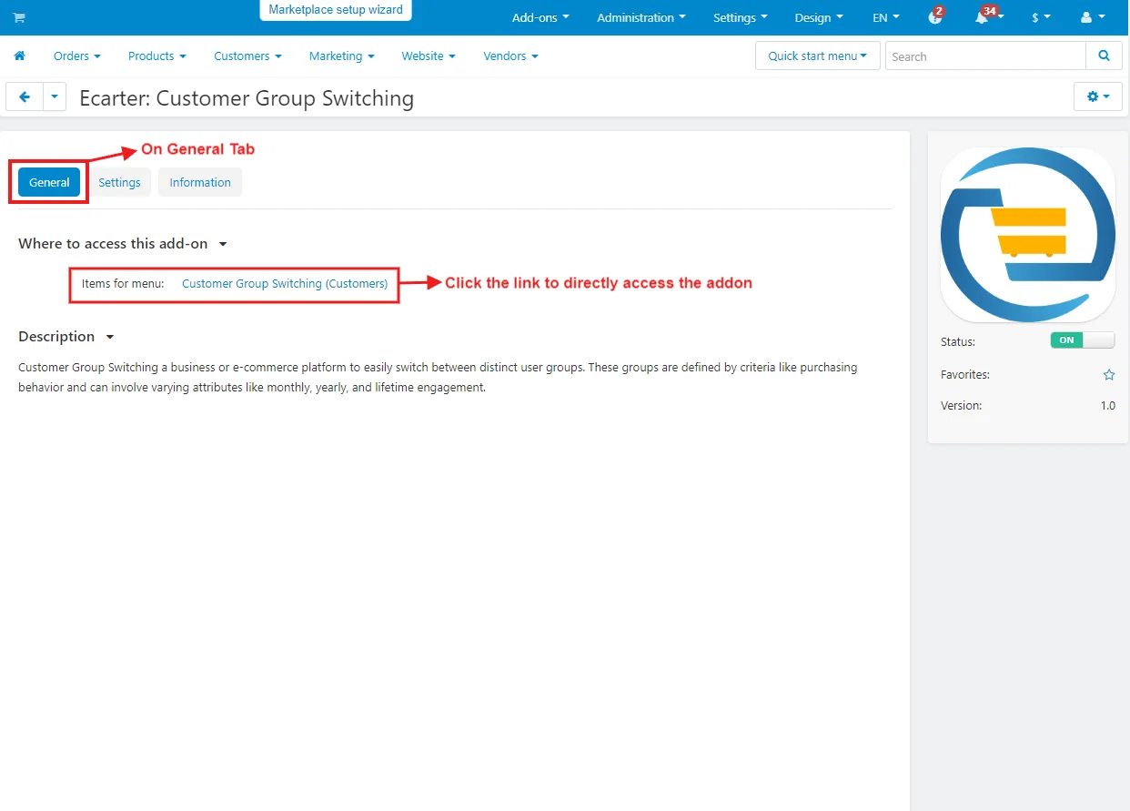 Customer group switching with general